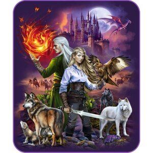 New Elf Elves Castle Plush Throw Blanket Mystical Moon Gift Dragon Wolves Falcon